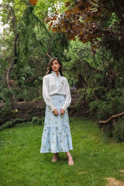 Begum Skirt in Light Blue & White
