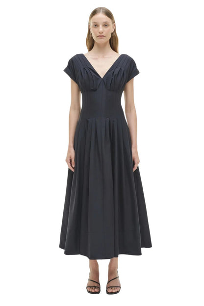 Nina Cotton Midi Dress in Midnight