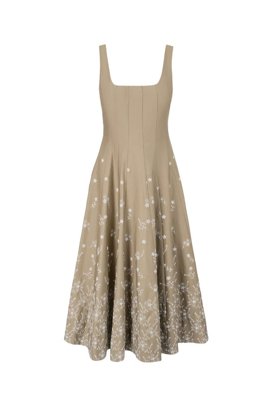 Wells Dress in Taupe Embroidery