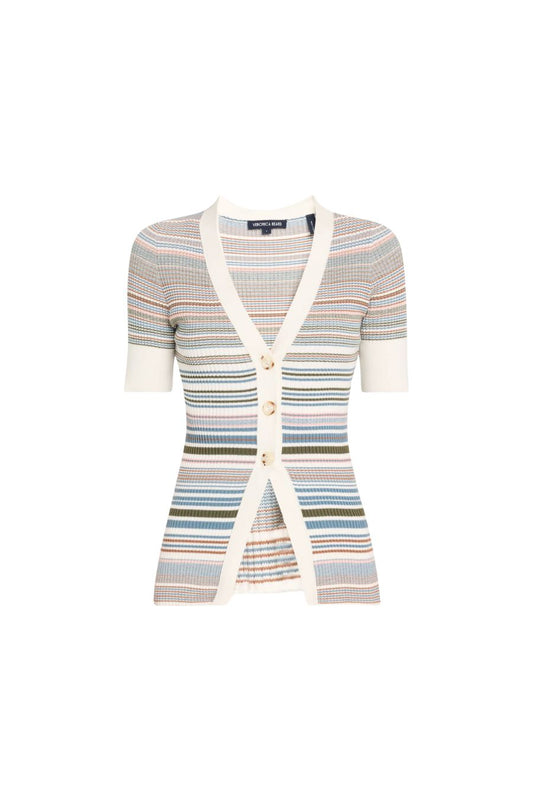 Fawne Stripe Short-Sleeve Cardigan