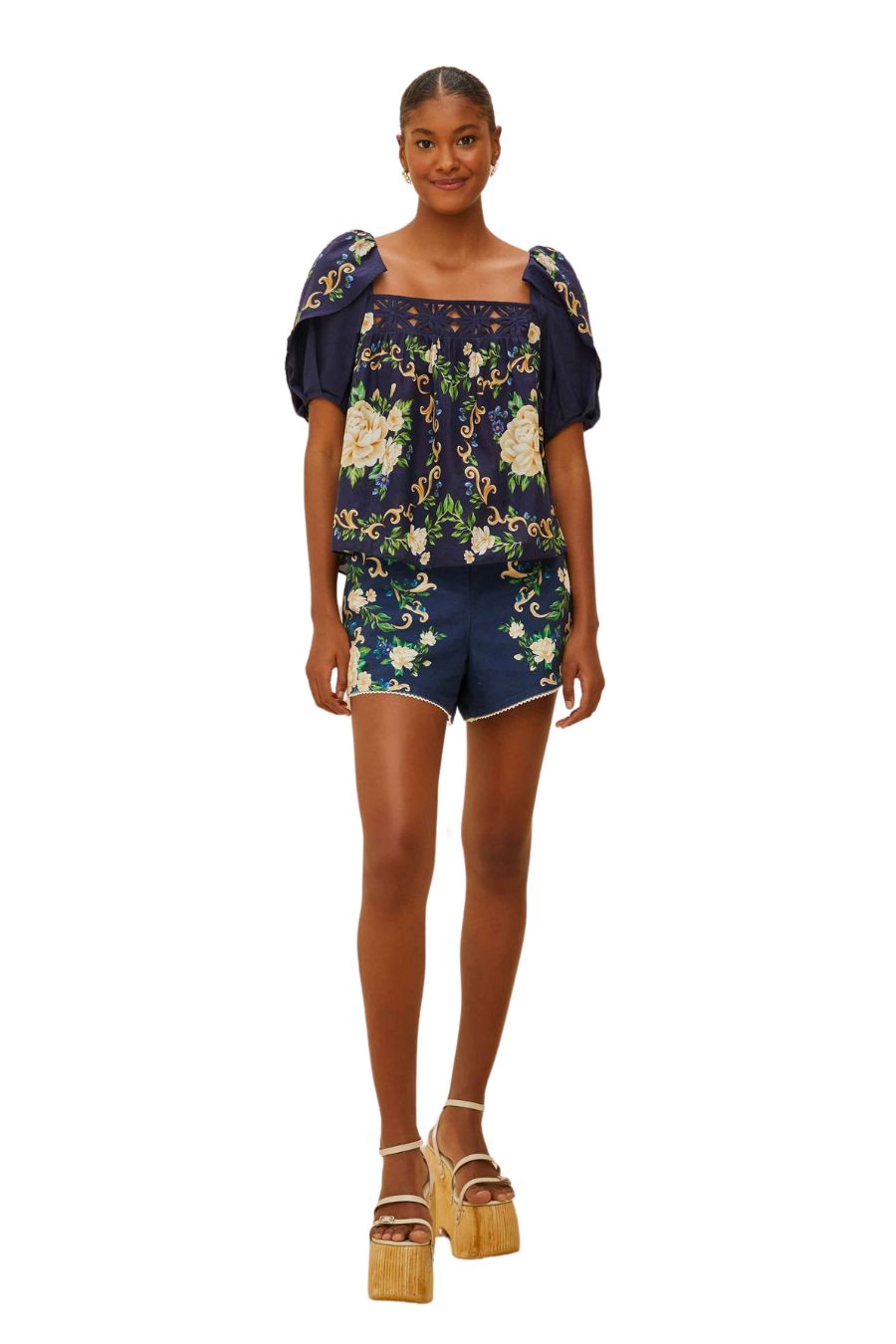 Flower Tapestry Yoke Blouse