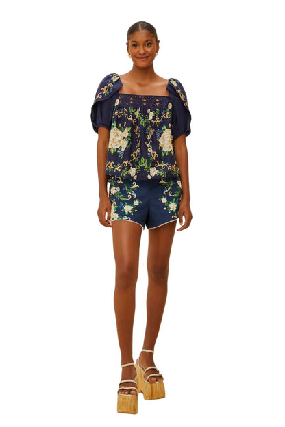 Flower Tapestry Yoke Blouse