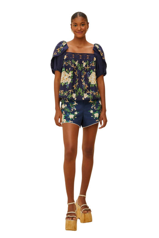 Flower Tapestry Yoke Blouse