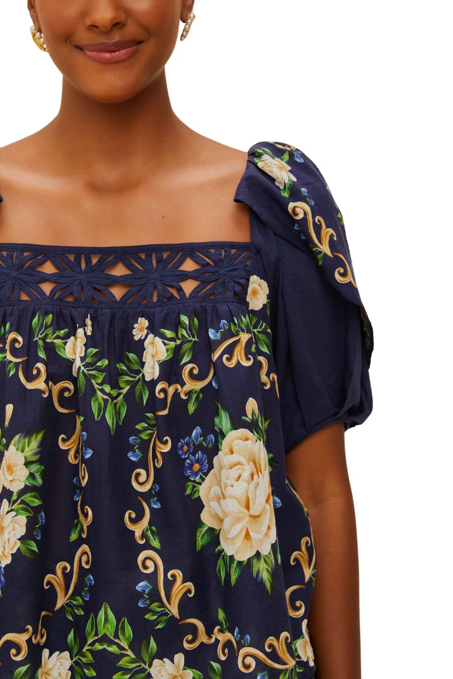 Flower Tapestry Yoke Blouse