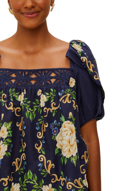 Flower Tapestry Yoke Blouse