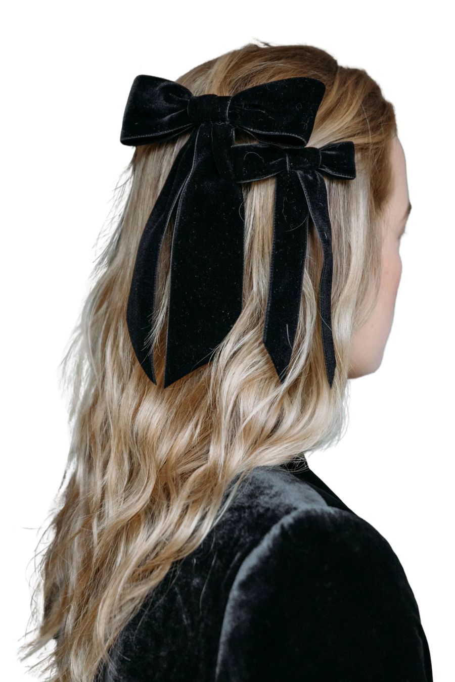 Wide Velvet Bow Barrette in Black