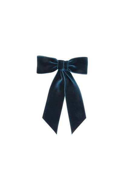Wide Velvet Bow Barrette in Prussian Blue