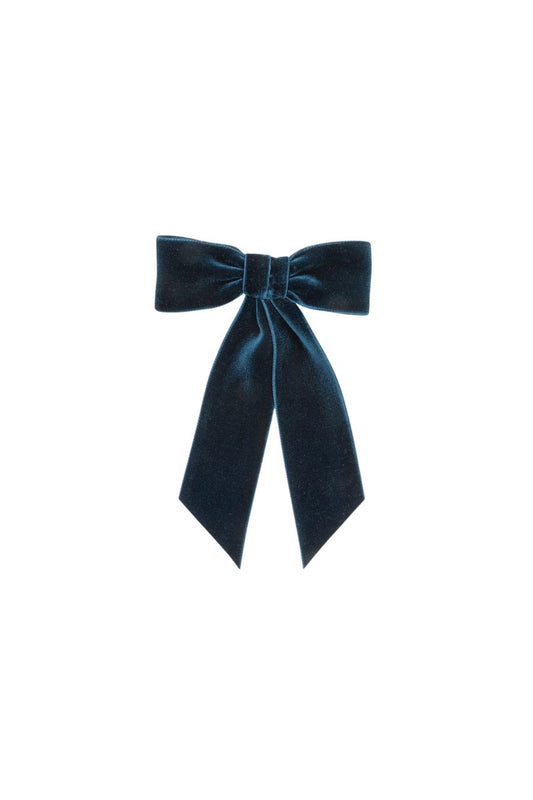 Wide Velvet Bow Barrette in Prussian Blue