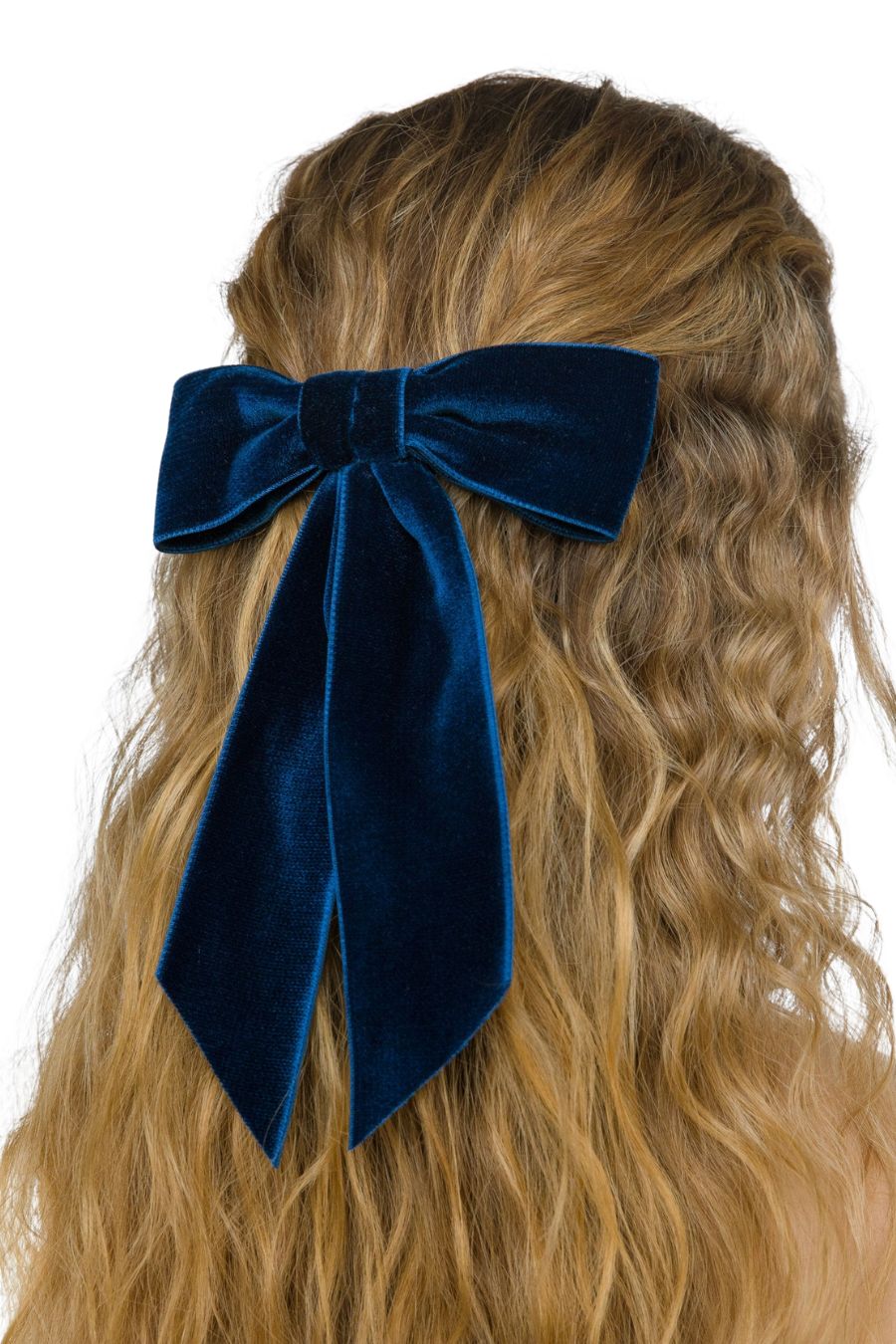 Wide Velvet Bow Barrette in Prussian Blue