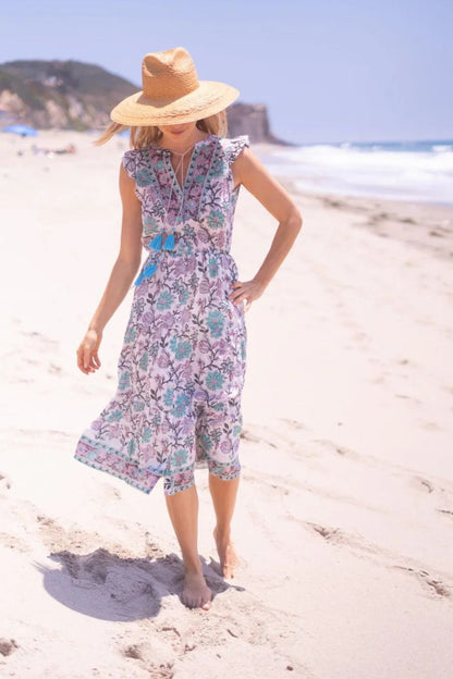 Lolita Midi Dress in Turquoise/Purple Floral