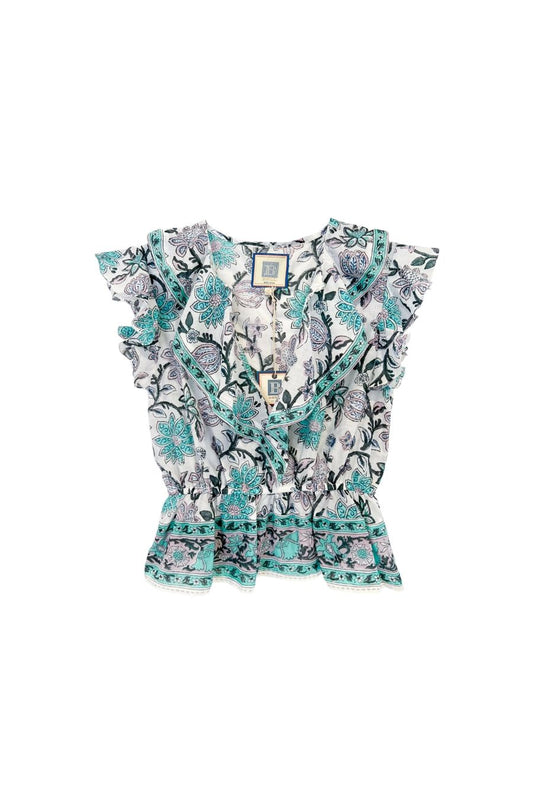 Sylvie Top in Turquoise/Purple Floral