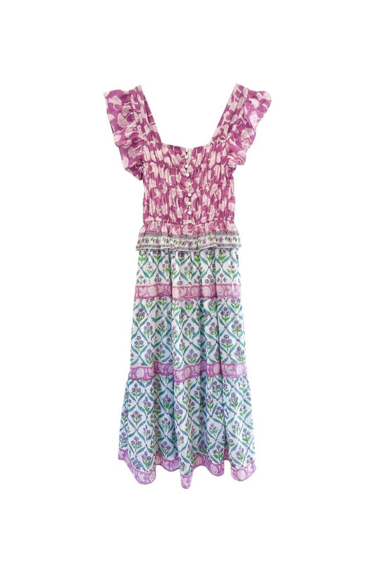 Fleur Midi Dress in Mixed Prints