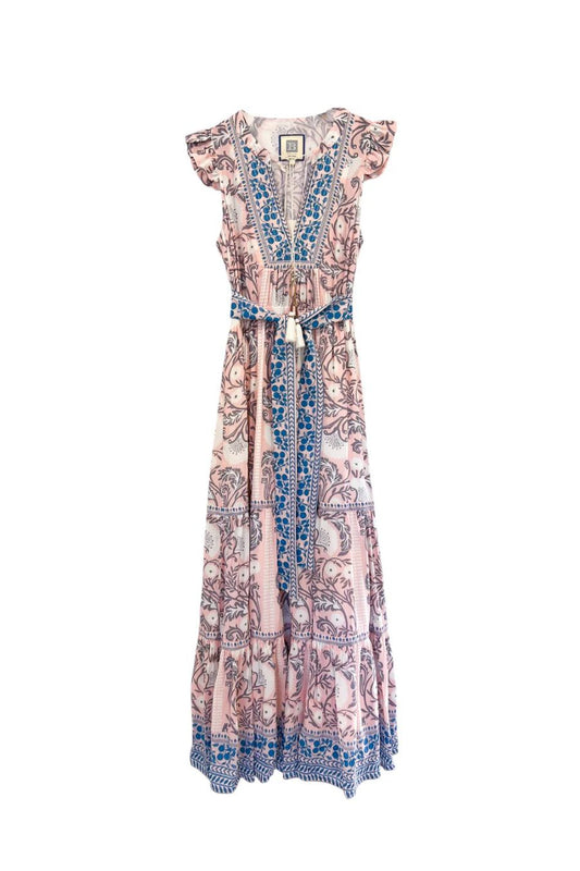 Lola Maxi Dress in Salmon/Teal