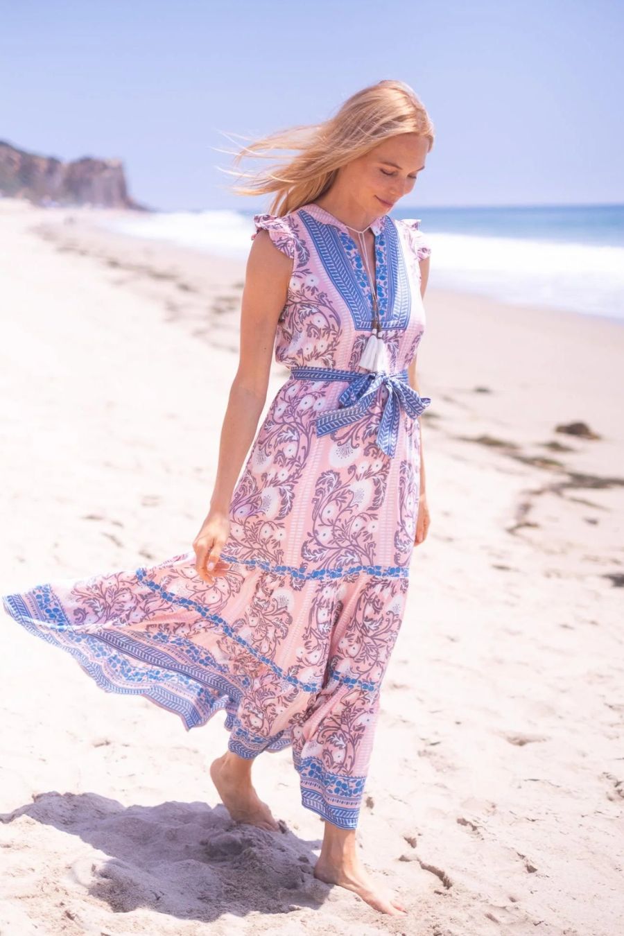 Lola Maxi Dress in Salmon/Teal