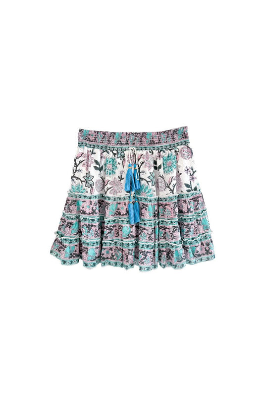 Millie Mini Skirt in Turquoise/Purple Floral