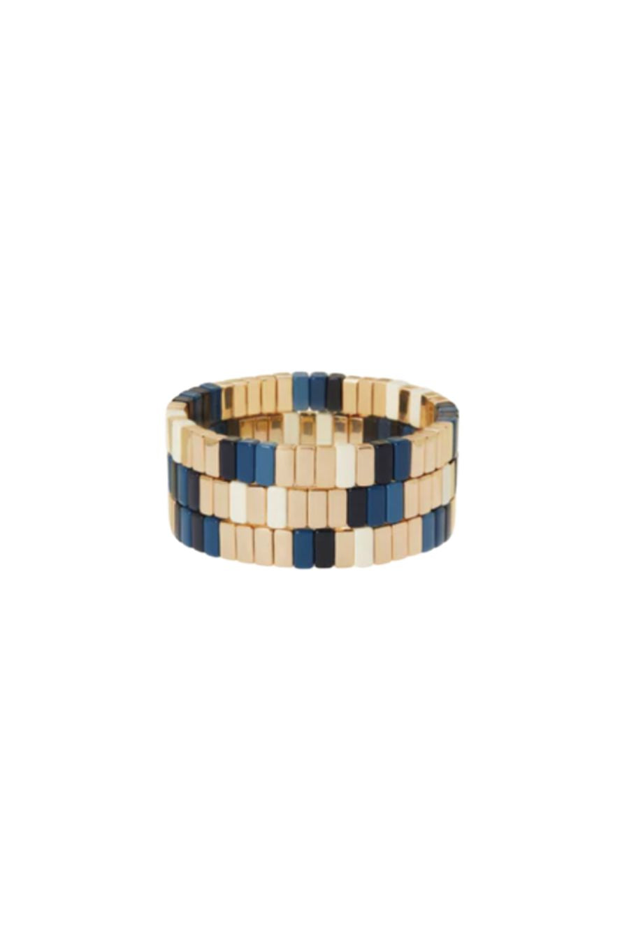 Well Done Bracelet Trio in Gold and Blue Multi