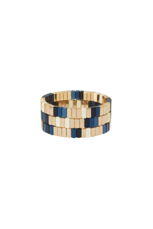 Well Done Bracelet Trio in Gold and Blue Multi