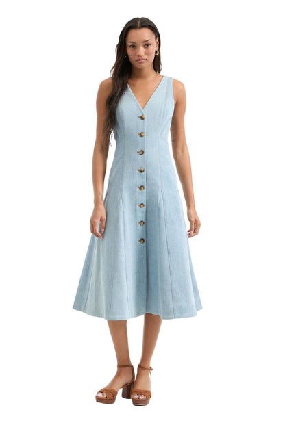 Lou Pleated Midi Dress in Blue Mirage