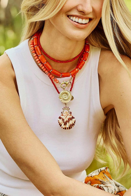 Gumdrop Beaded Necklace in Coral