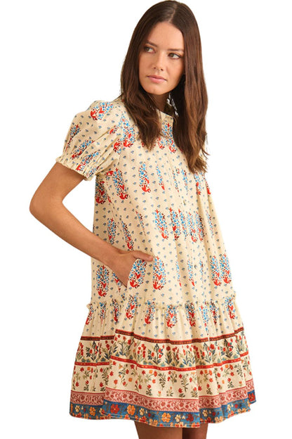 Drifter Mini Dress in Fall Floral Cream