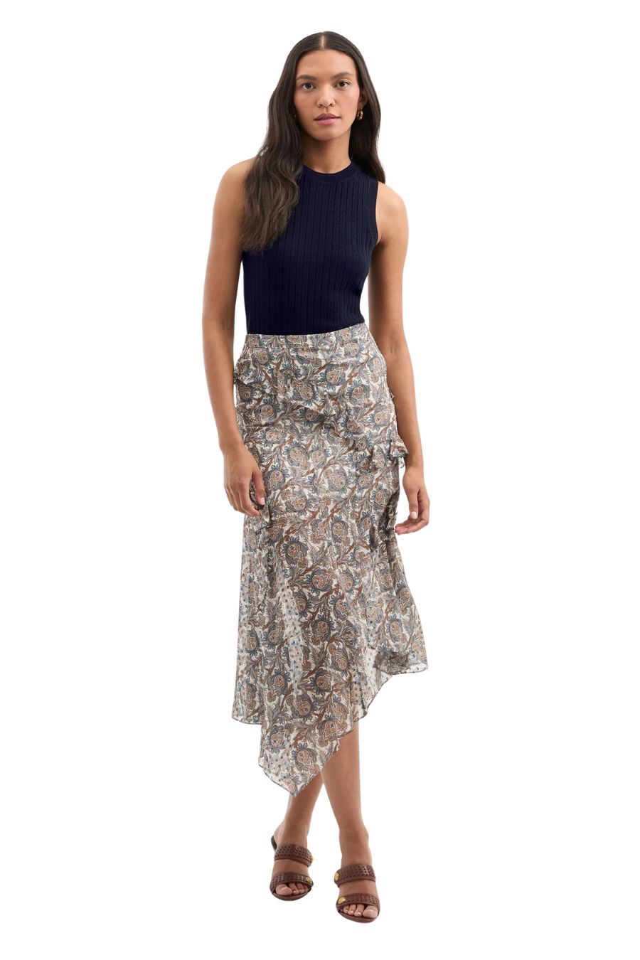Eleonora Silk Midi Skirt in Dove Multi