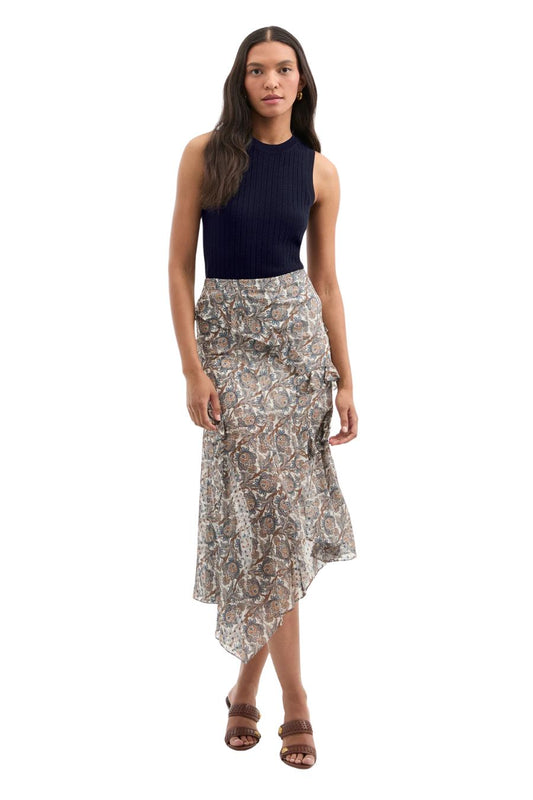 Eleonora Silk Midi Skirt in Dove Multi