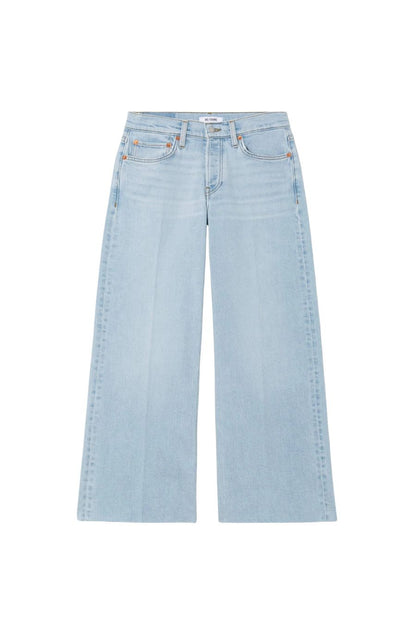 Comfort Stretch Mid Rise Wide Leg Crop in Ola Indigo