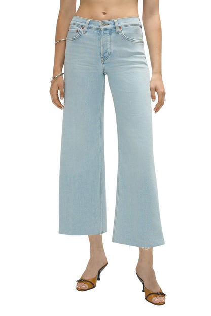 Comfort Stretch Mid Rise Wide Leg Crop in Ola Indigo