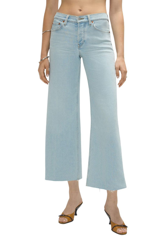 Comfort Stretch Mid Rise Wide Leg Crop in Ola Indigo