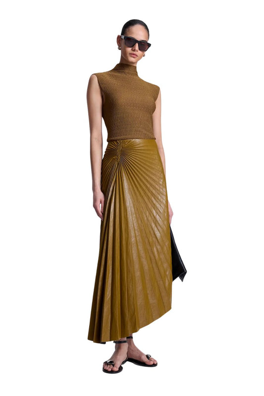 Tracy Vegan Leather Skirt in Saddle
