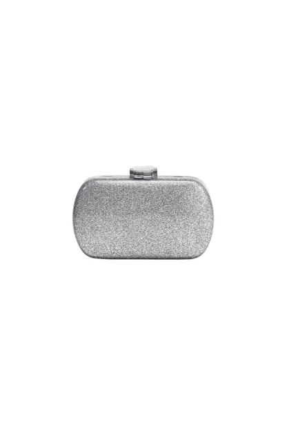 Glitter Minaudière Clutch in Silver