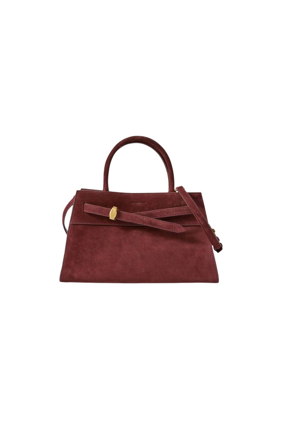Dash Belted Suede Shoulder Bag in Raisin