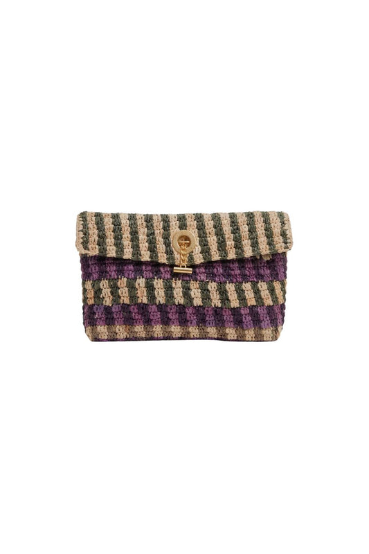 Raffia Anchor Clutch in Purple Multi