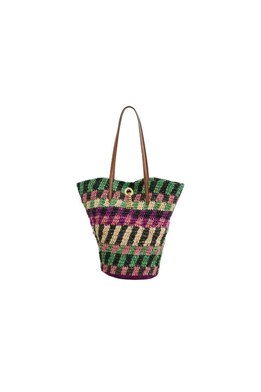 Striped Raffia Tote Bag in Berry Multi