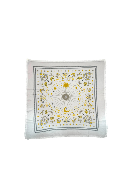 Cosmic Rodeo Cashmere Bandana Sweater Wrap in Mist/Maregold/Taupe