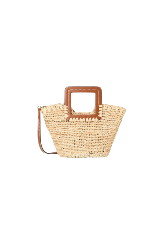Shirly Raffia Mini Bucket Bag in Natural Tan