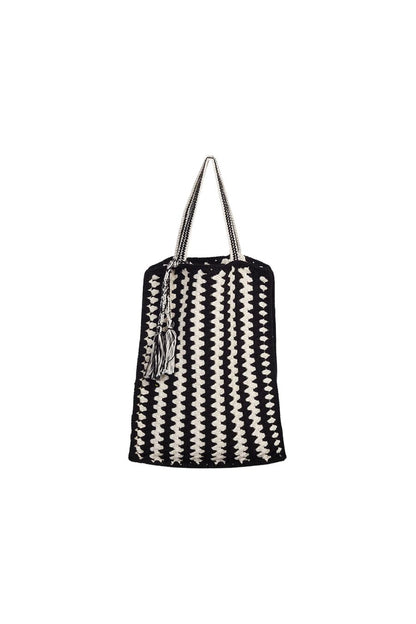 Vera Crochet Tote Bag in Ivory/Black Combo