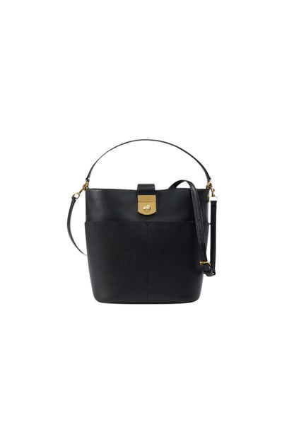 Small Crest Lock Bucket Bag in Black