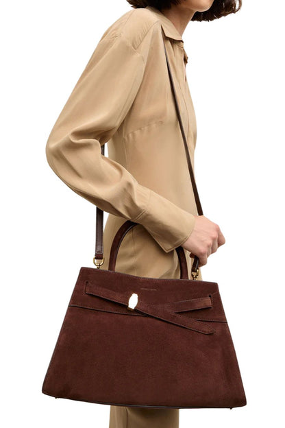 Suede Veronica Beard Dash Bag in Chestnut