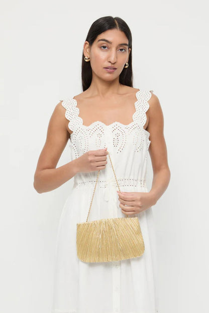 Brit Gold Lamé Pleated Clutch