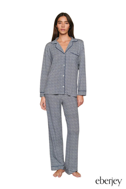 Gisele Printed Long PJ Set in Seashell Navy/Navy