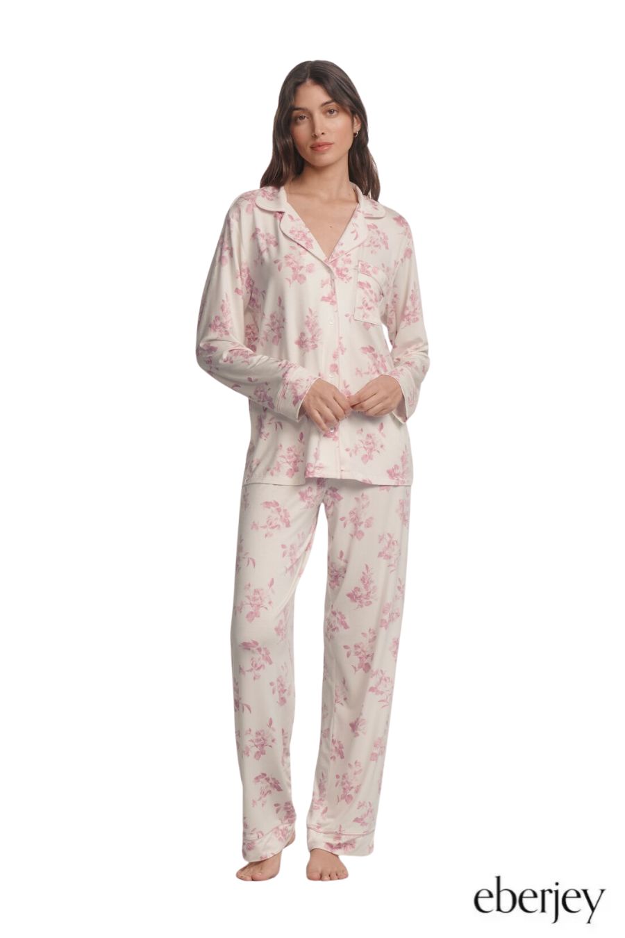 Gisele Printed TENCEL™ Modal Long PJ Set in Rose Garden Pink