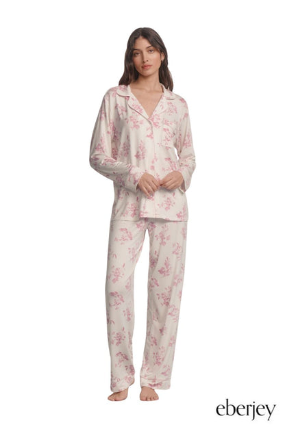 Gisele Printed TENCEL™ Modal Long PJ Set in Rose Garden Pink