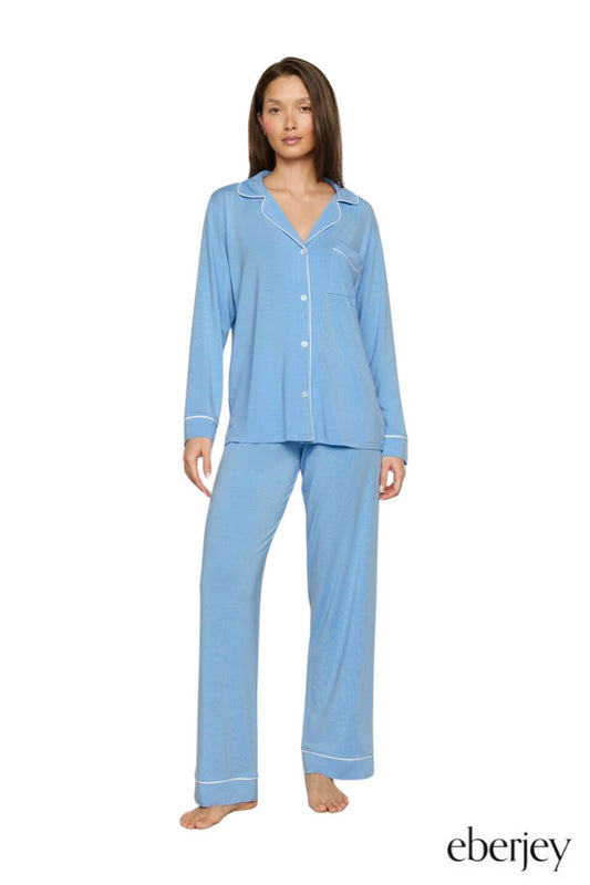 Gisele TENCEL™ Modal Long PJ Set in Summer Blue/White