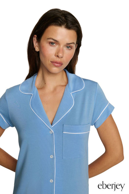 Gisele TENCEL™ Modal Shortie Short PJ Set in Summer Blue/White