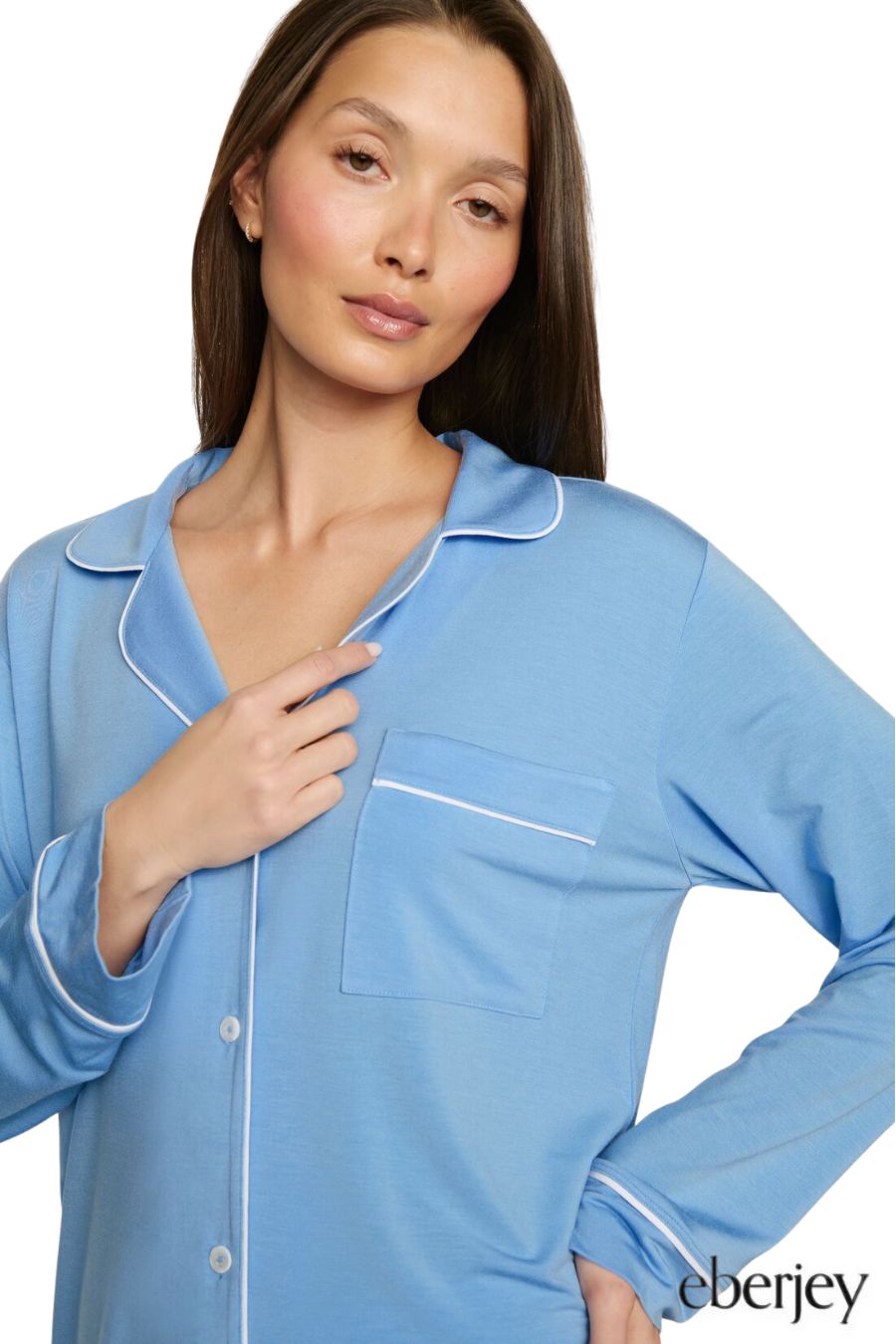 Gisele TENCEL™ Modal Long PJ Set in Summer Blue/White
