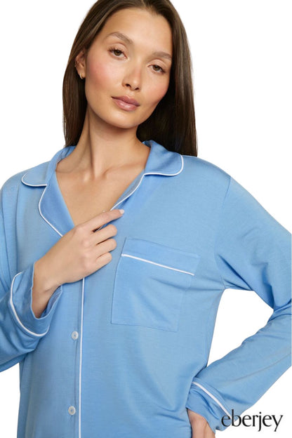 Gisele TENCEL™ Modal Long PJ Set in Summer Blue/White