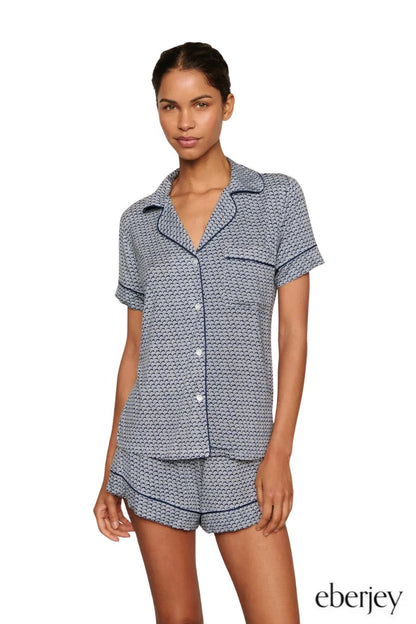 Gisele Printed Relaxed Short PJ Set in Seashell Navy/Navy