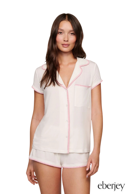 Frida Shortie PJ Set in Ivory/Pink Nectar