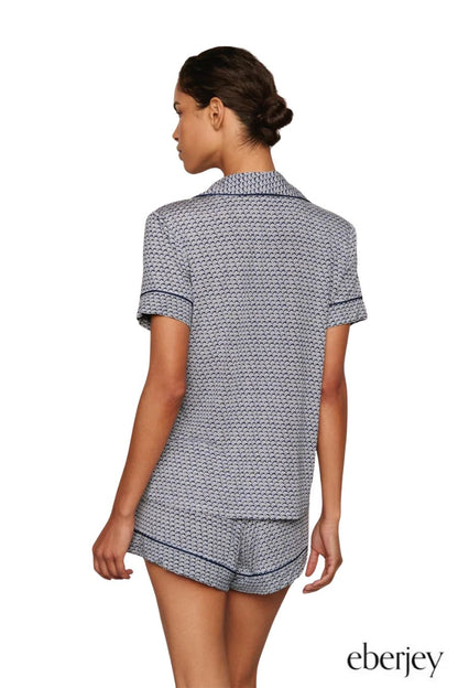 Gisele Printed Relaxed Short PJ Set in Seashell Navy/Navy
